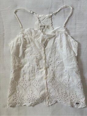 Abercrombie & Fitch White Embroidered Eyelet Button-Front Cami